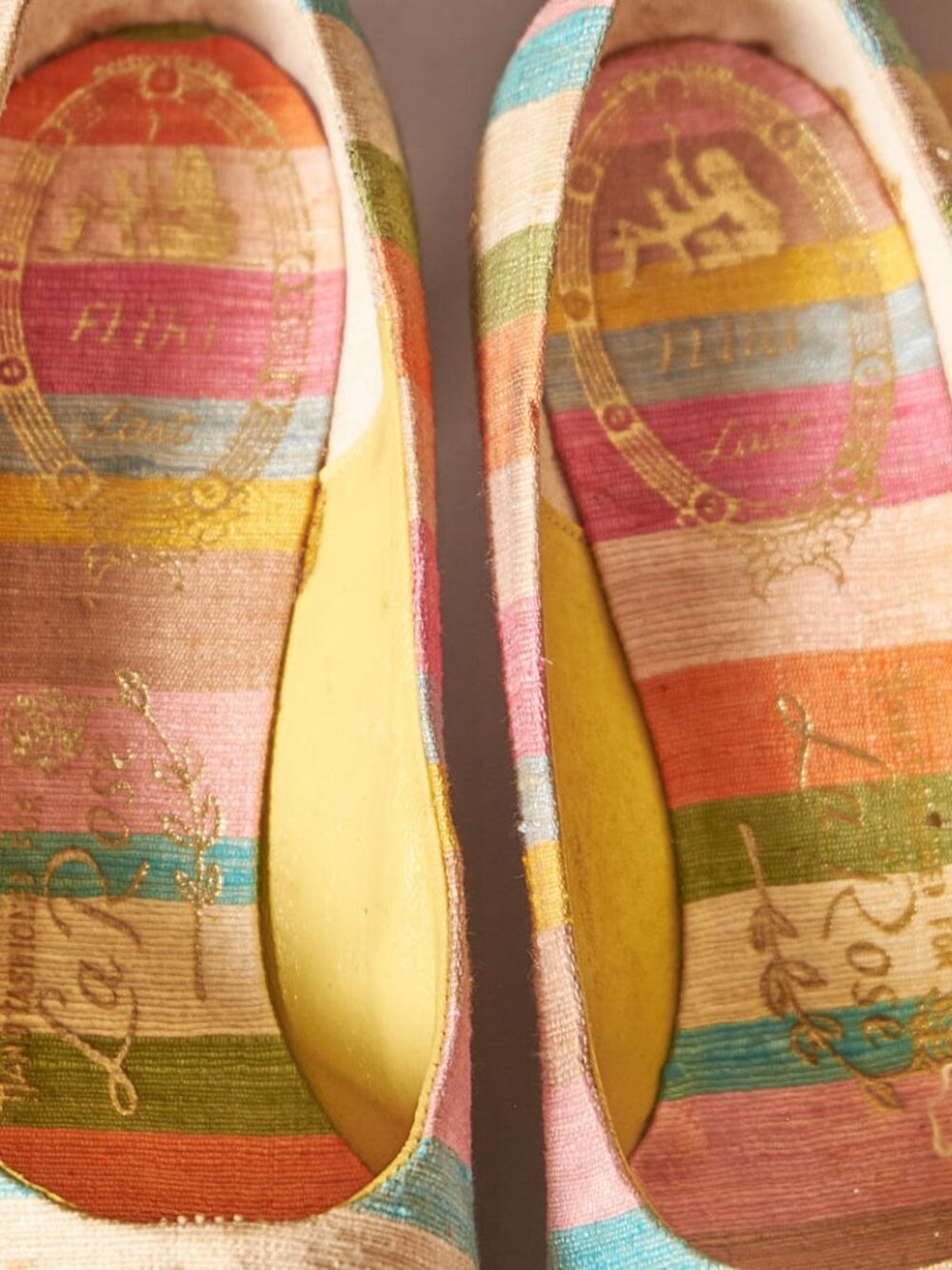 1950s Striped Pastel Linen Pumps Heels Petite - Picture 12 of 12